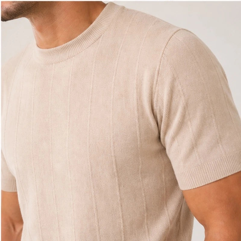 Roscoe Lightweight Textured Knit T-Shirt - Beige - male - Brondals - Image 4
