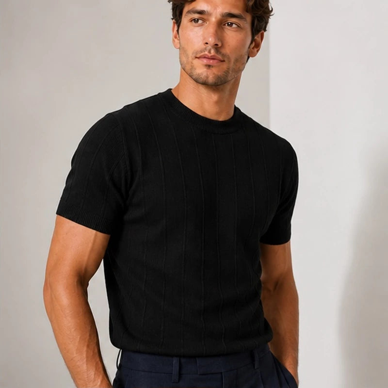 Roscoe Lightweight Textured Knit T-Shirt - Black - Men's - Brondals - Image 2