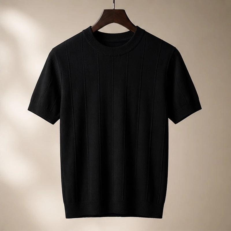Roscoe Lightweight Textured Knit T-Shirt - Black - Men's Clothing > T-Shirts > Knit T-Shirts - Brondals - Image 1