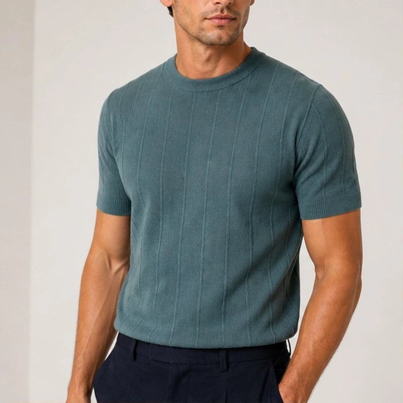 Roscoe Lightweight Textured Knit T-Shirt - Green - Men's Shirt - Brondals - Image 3