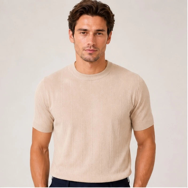 Roscoe Lightweight Textured Knit T-Shirt - Beige - Men's Shirt - Brondals - Image 3