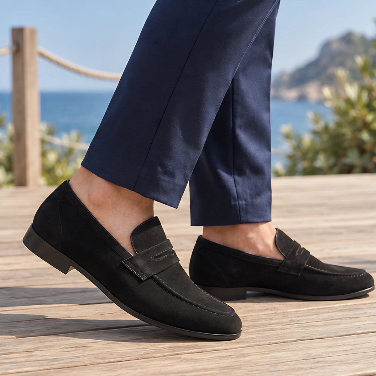 Royce Men's Suede Penny Loafers - Black - Catalog Group: Footwear - Brondals - Image 2