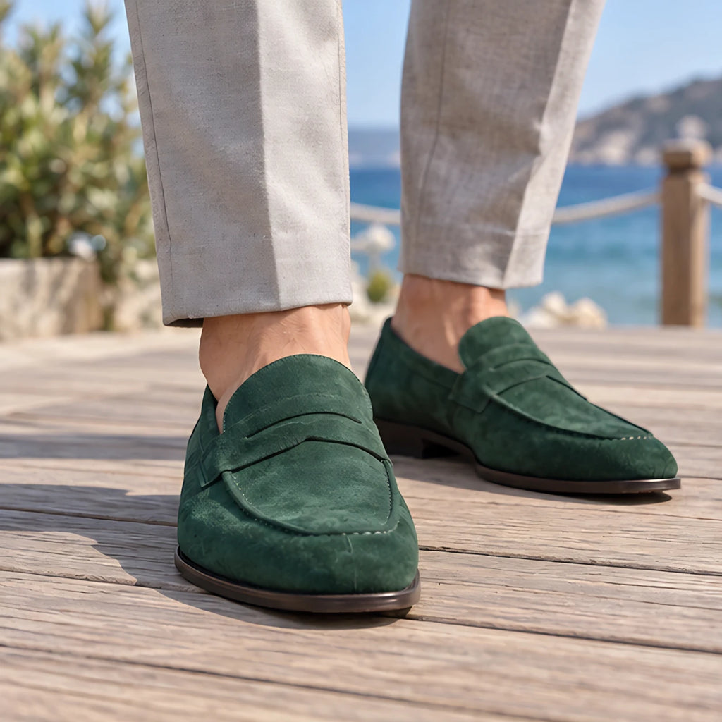 Royce Men's Suede Penny Loafers - Green - Men's Footwear > Loafers > Penny Loafers - Brondals - Image 1