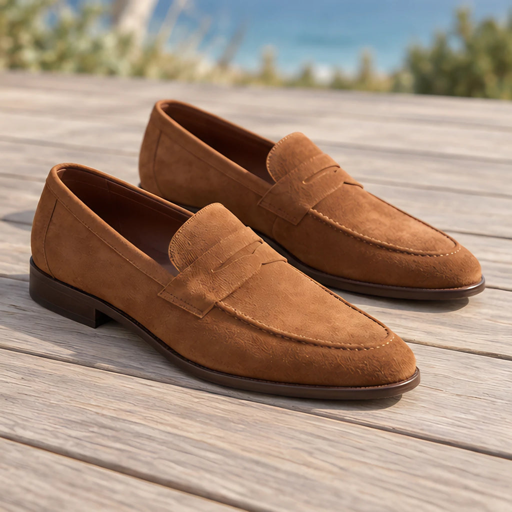 Royce Men's Suede Penny Loafers - Tan - colour:beige - Brondals - Image 3