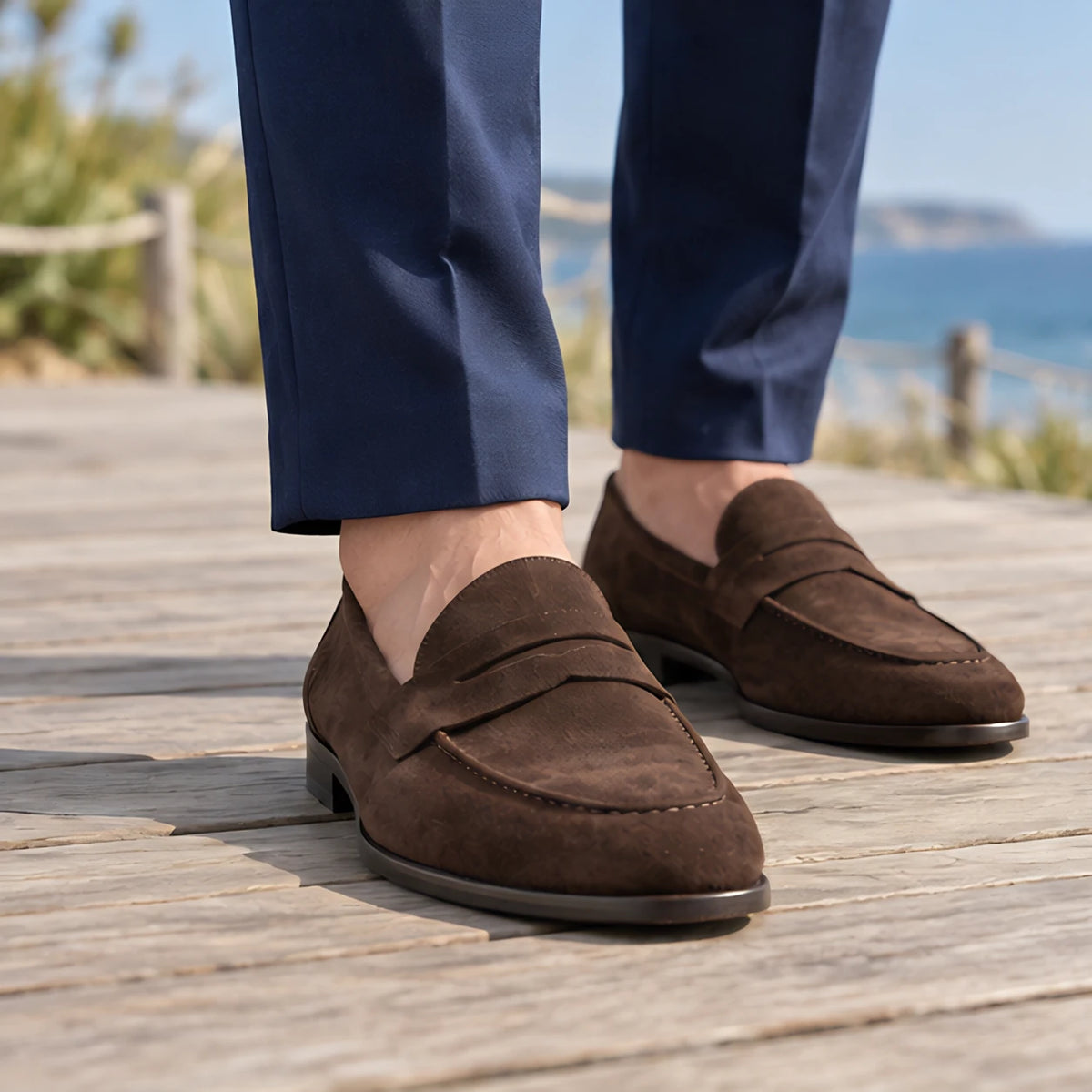 Royce Men's Suede Penny Loafers - Dark Brown - Men's Footwear > Loafers > Penny Loafers - Brondals - Image 1