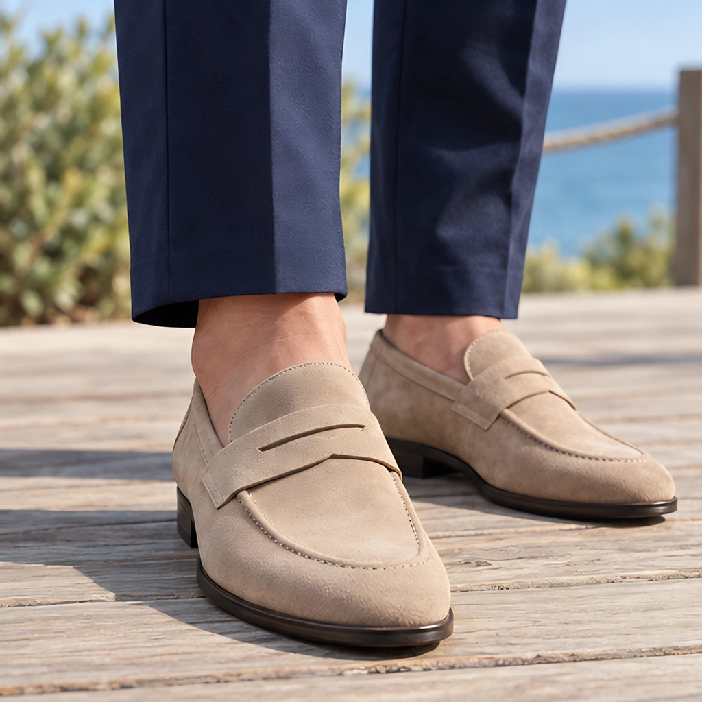 Royce Men's Suede Penny Loafers - Beige - Men's Footwear > Loafers > Penny Loafers - Brondals - Image 1