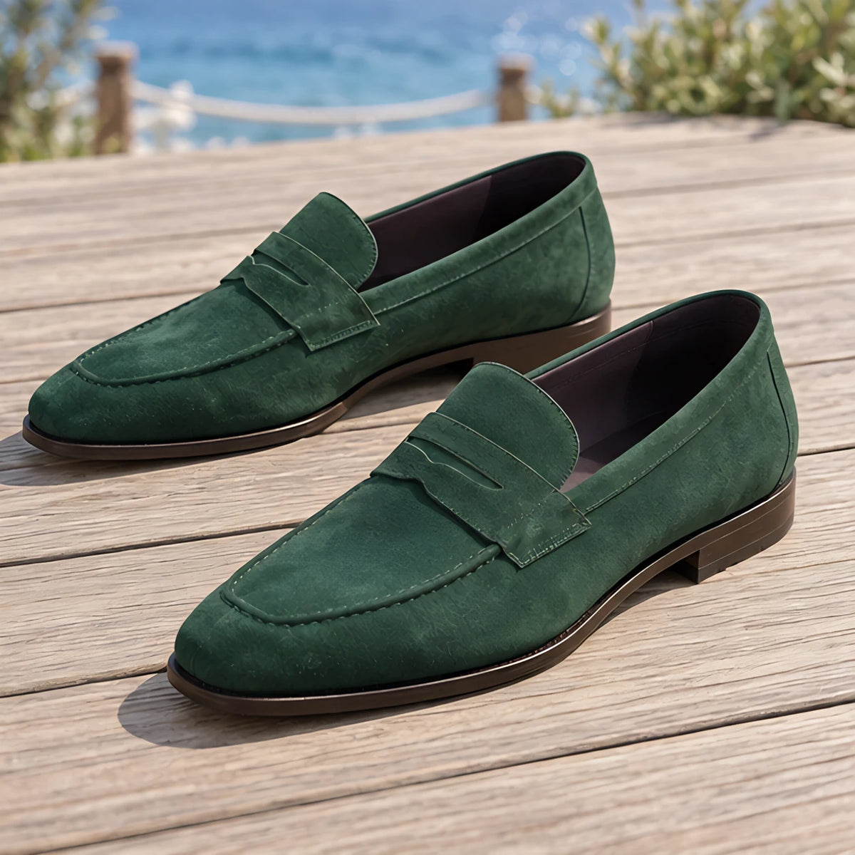 Royce Men's Suede Penny Loafers - Green - colour:beige - Brondals - Image 3