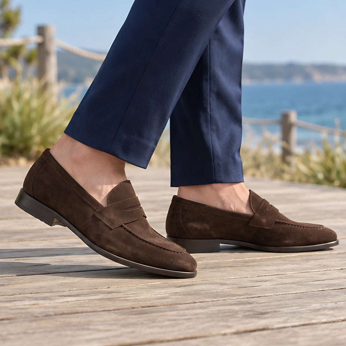 Royce Men's Suede Penny Loafers - Dark Brown - Catalog Group: Footwear - Brondals - Image 2
