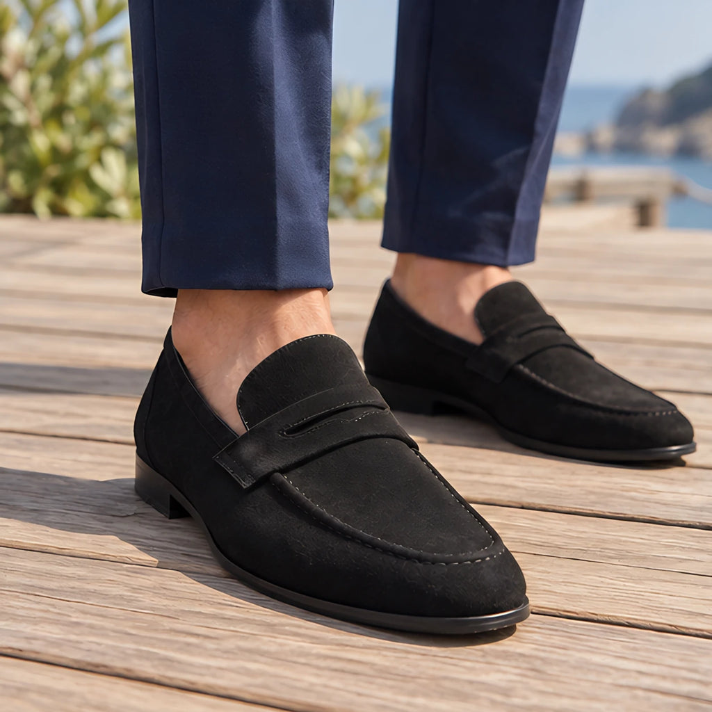 Royce Men's Suede Penny Loafers - Black - Men's Footwear > Loafers > Penny Loafers - Brondals - Image 1