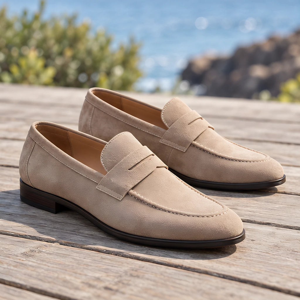 Royce Men's Suede Penny Loafers - Beige - colour:beige - Brondals - Image 3