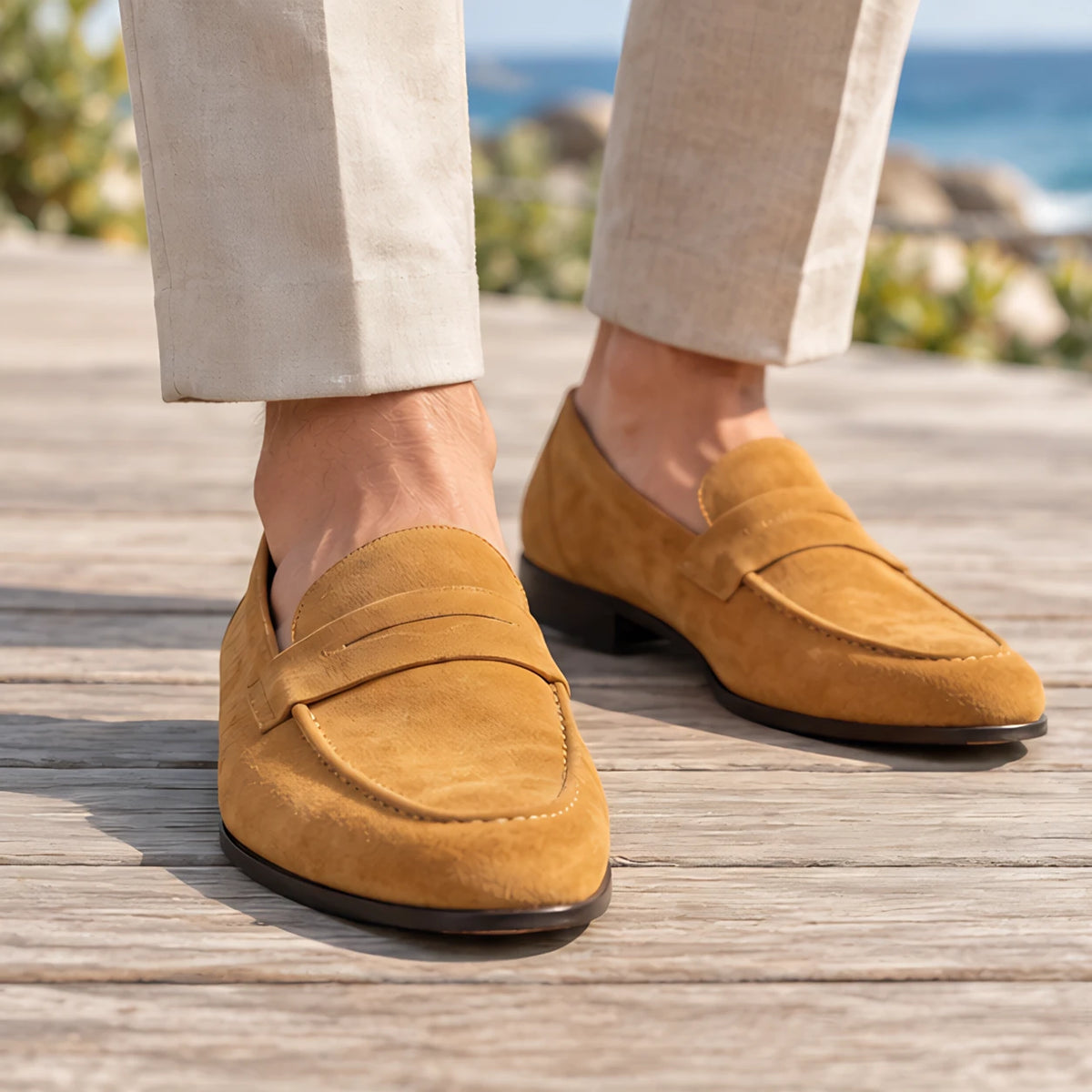 Royce Men's Suede Penny Loafers - Mustard Yellow - Men's Footwear > Loafers > Penny Loafers - Brondals - Image 1