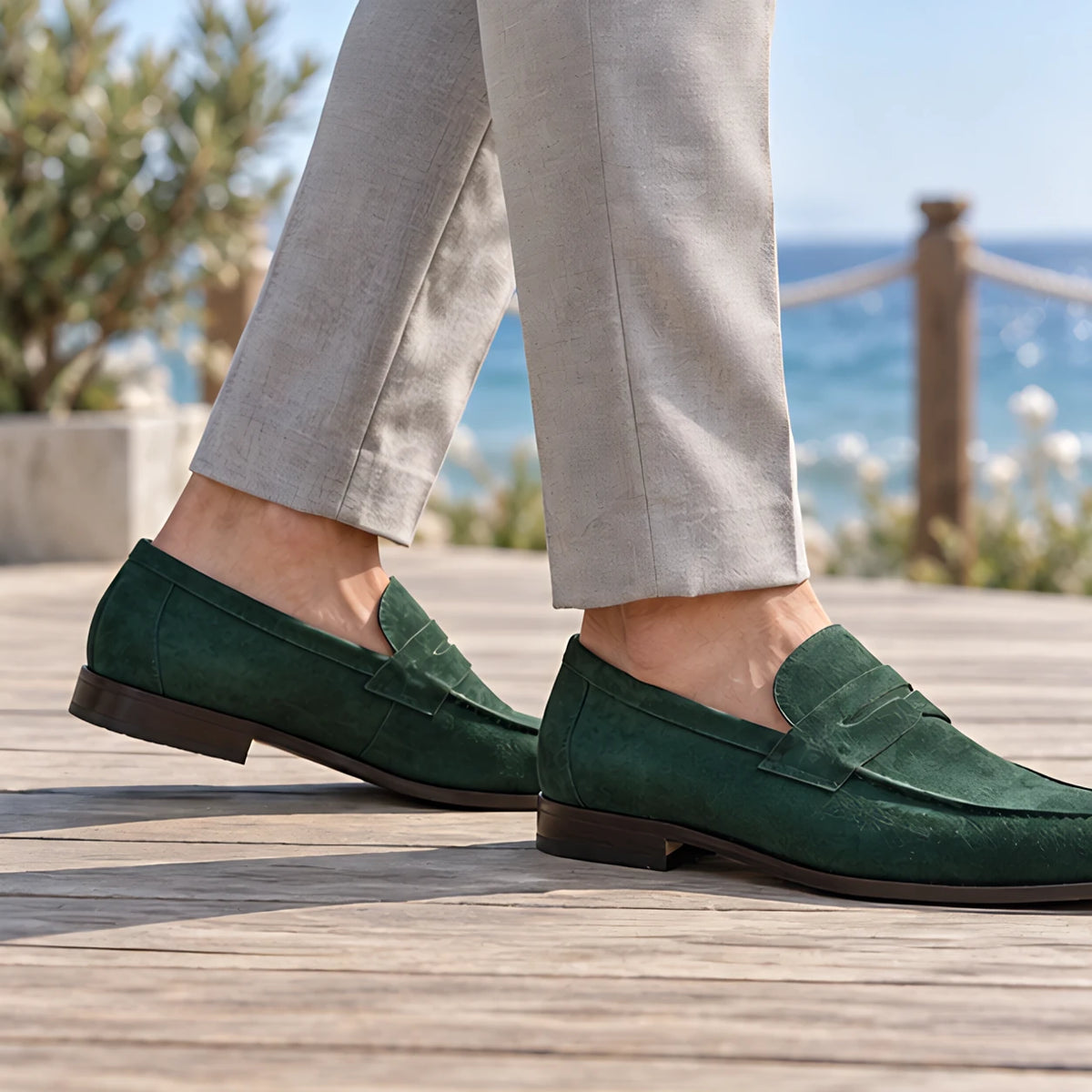 Royce Men's Suede Penny Loafers - Green - Catalog Group: Footwear - Brondals - Image 2