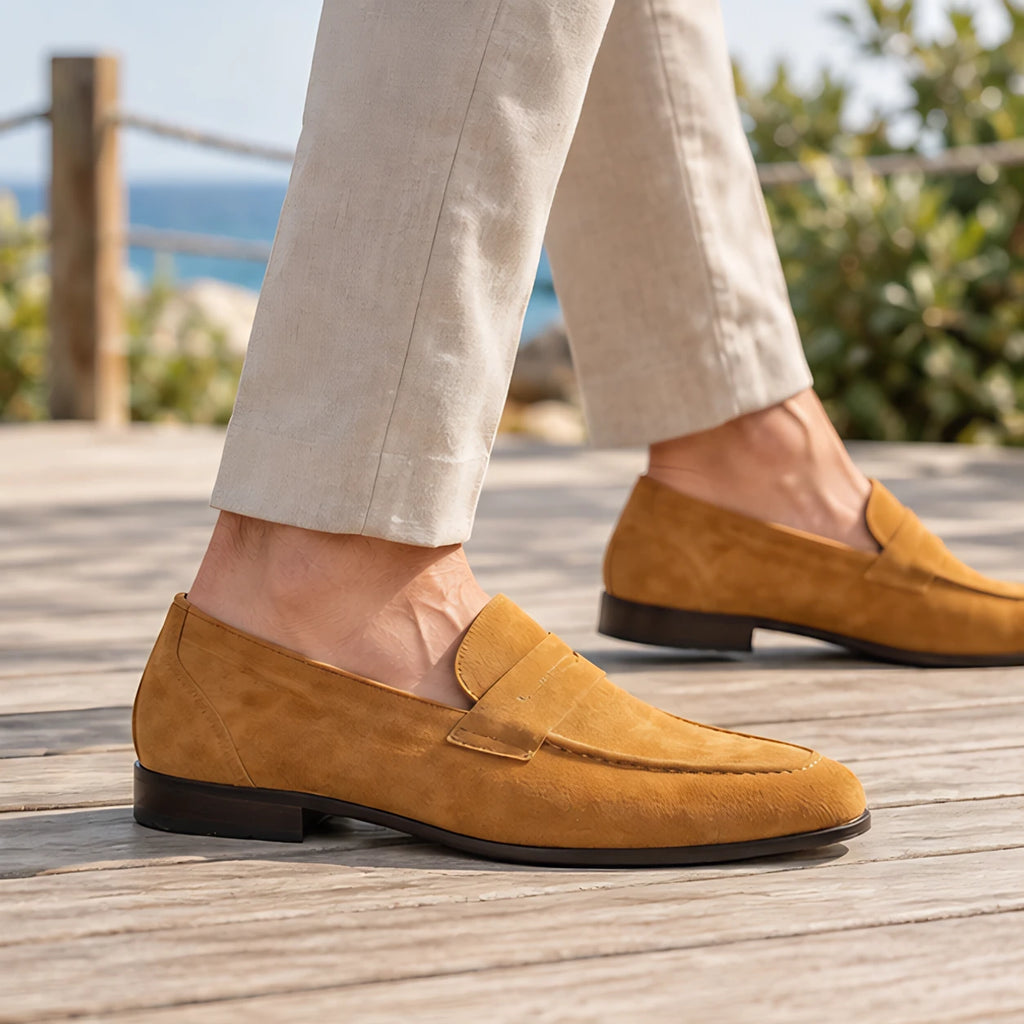 Royce Men's Suede Penny Loafers - Mustard Yellow - Catalog Group: Footwear - Brondals - Image 2