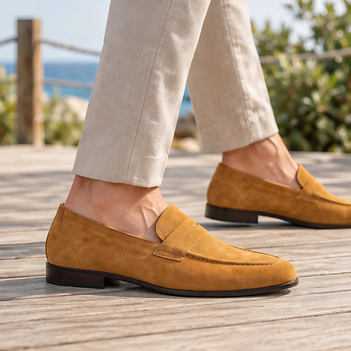 Royce Men's Suede Penny Loafers - Mustard Yellow - Catalog Group: Footwear - Brondals - Image 2