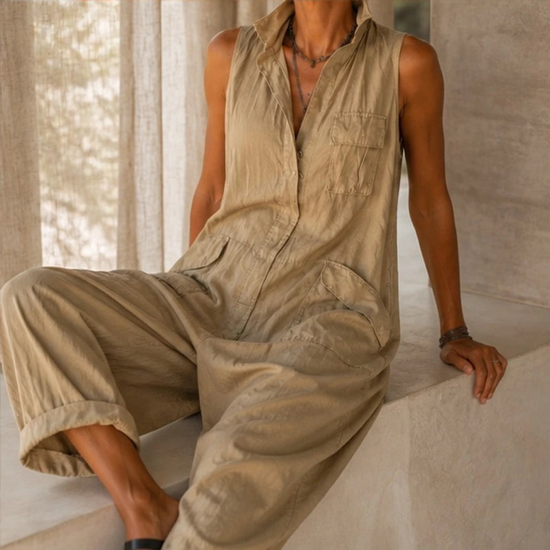 Saffron Cropped Wide-Leg Jumpsuit - Khaki - Catalog Group: Clothing - Brondals - Image 2