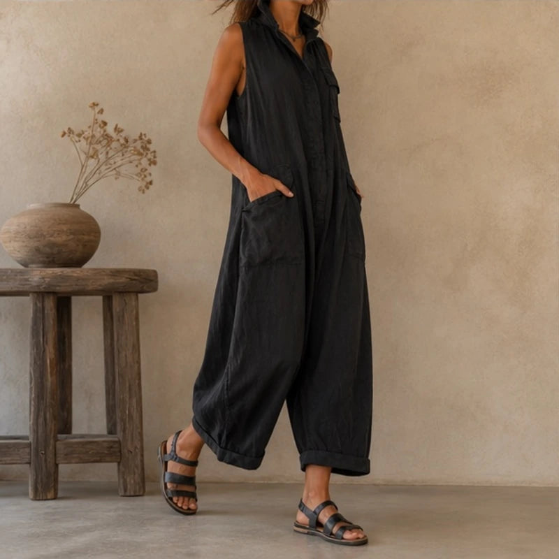 Saffron Cropped Wide-Leg Jumpsuit - Black - Women's Clothing > Jumpsuits > Cargo Jumpsuits - Brondals - Image 1