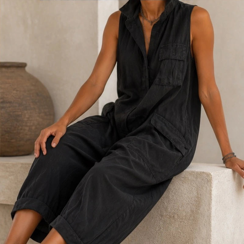 Saffron Cropped Wide-Leg Jumpsuit - Black - Catalog Group: Clothing - Brondals - Image 2