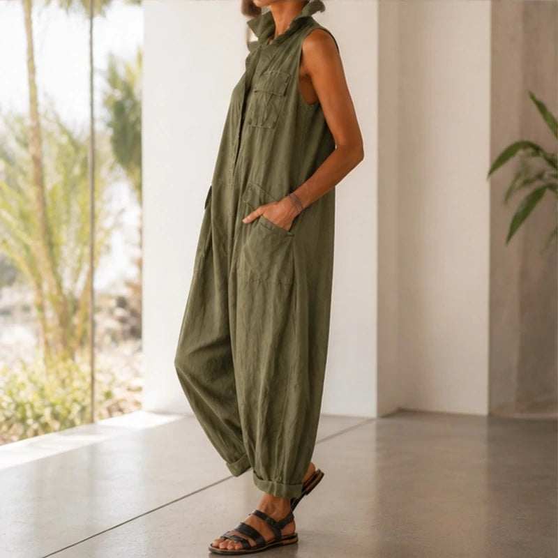 Saffron Cropped Wide-Leg Jumpsuit - Green - Women's Clothing > Jumpsuits > Cargo Jumpsuits - Brondals - Image 1