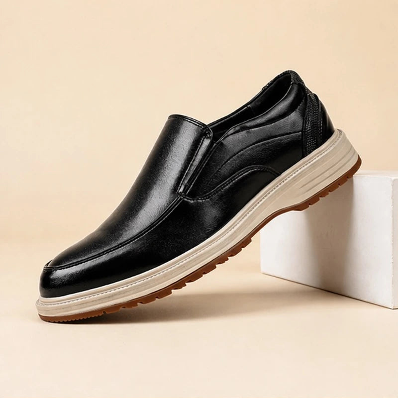 Sheldon Leather Slip-On Shoes - Black - Men's Footwear > Slip-On Shoes > Apron-Toe Slip-On Shoes - Brondals - Image 1