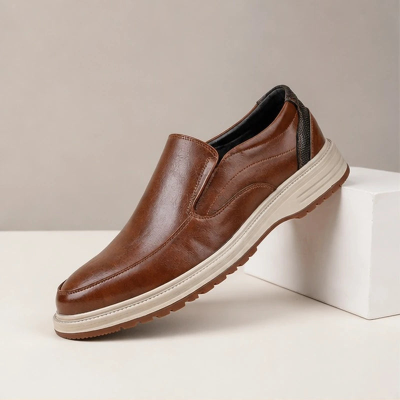 Sheldon Leather Slip-On Shoes - Brown - Men's Footwear > Slip-On Shoes > Apron-Toe Slip-On Shoes - Brondals - Image 1