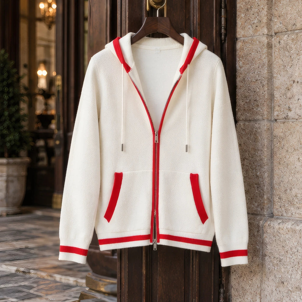 Silas Cashmere Zip Hoodie - White/Red - cashmere - Brondals - Image 3