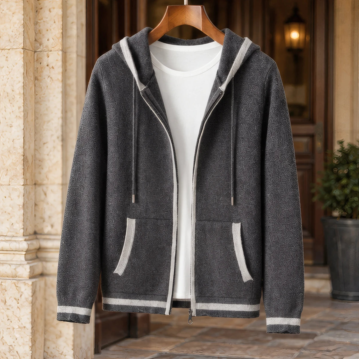 Silas Cashmere Zip Hoodie - Dark Gray/White - cashmere - Brondals - Image 3
