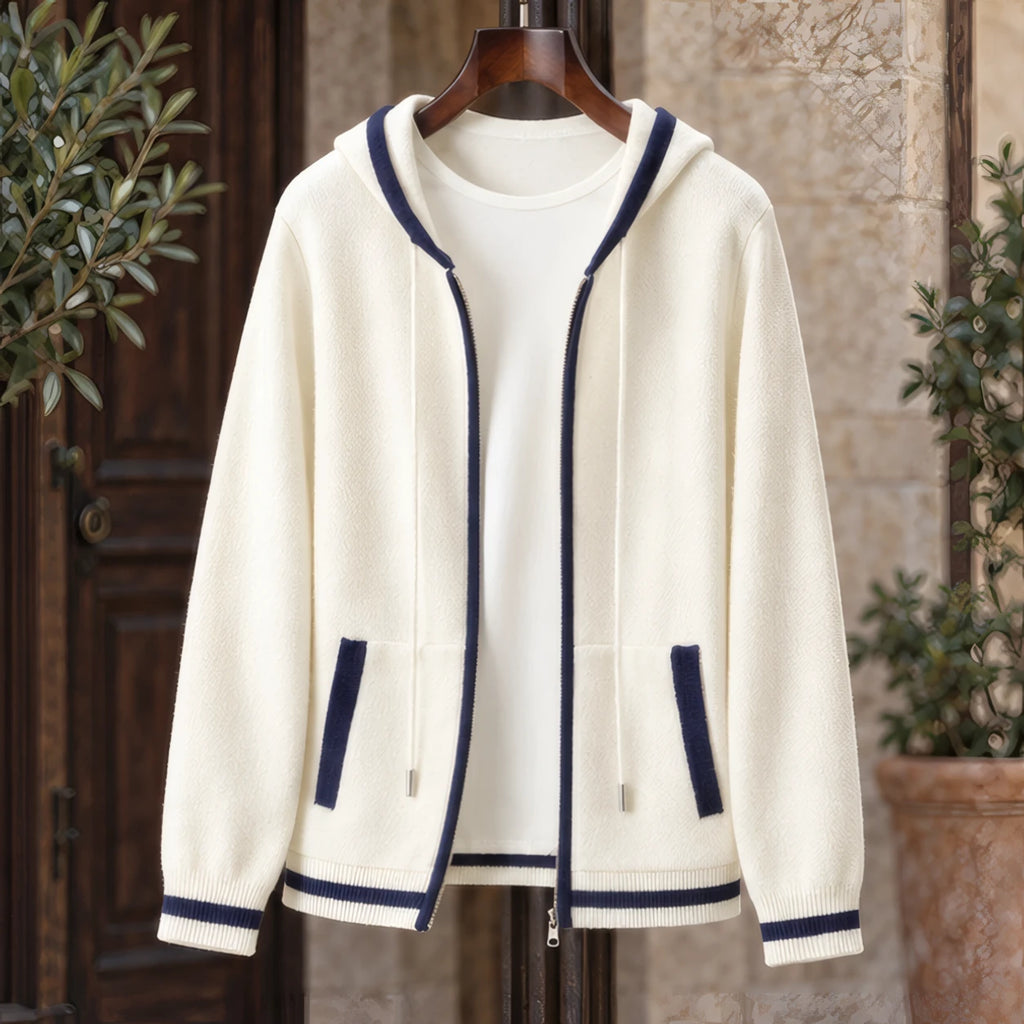 Silas Cashmere Zip Hoodie - White/Blue - cashmere - Brondals - Image 3
