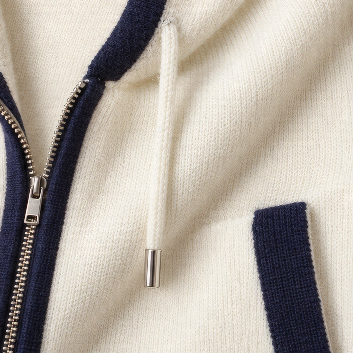 Silas Cashmere Zip Hoodie - White/Blue - cashmere hoodie - Brondals - Image 4
