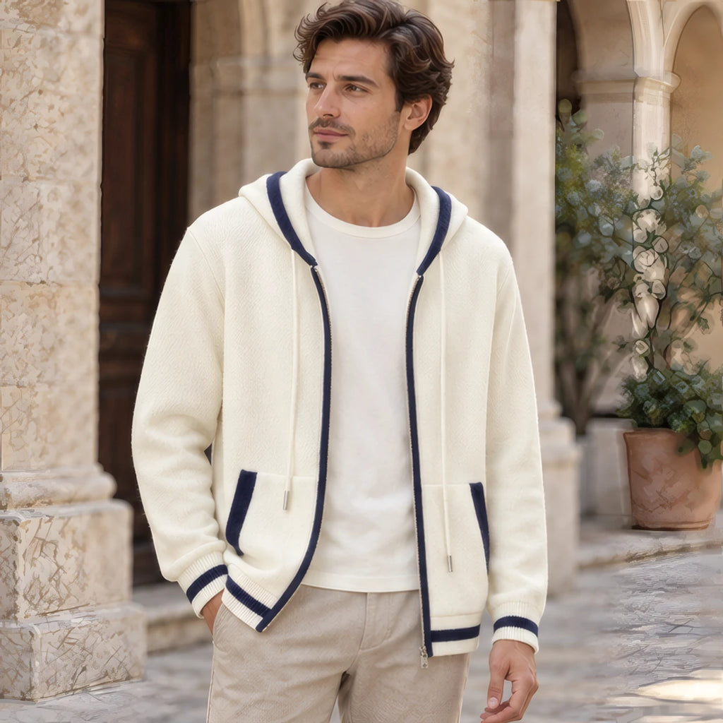 Silas Cashmere Zip Hoodie - White/Blue - Clothing > Sweaters & Cardigans > Full-Zip Hoodies - Brondals - Image 1