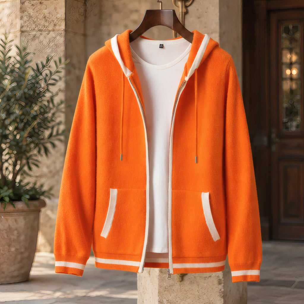Silas Cashmere Zip Hoodie - Orange/White - cashmere - Brondals - Image 3