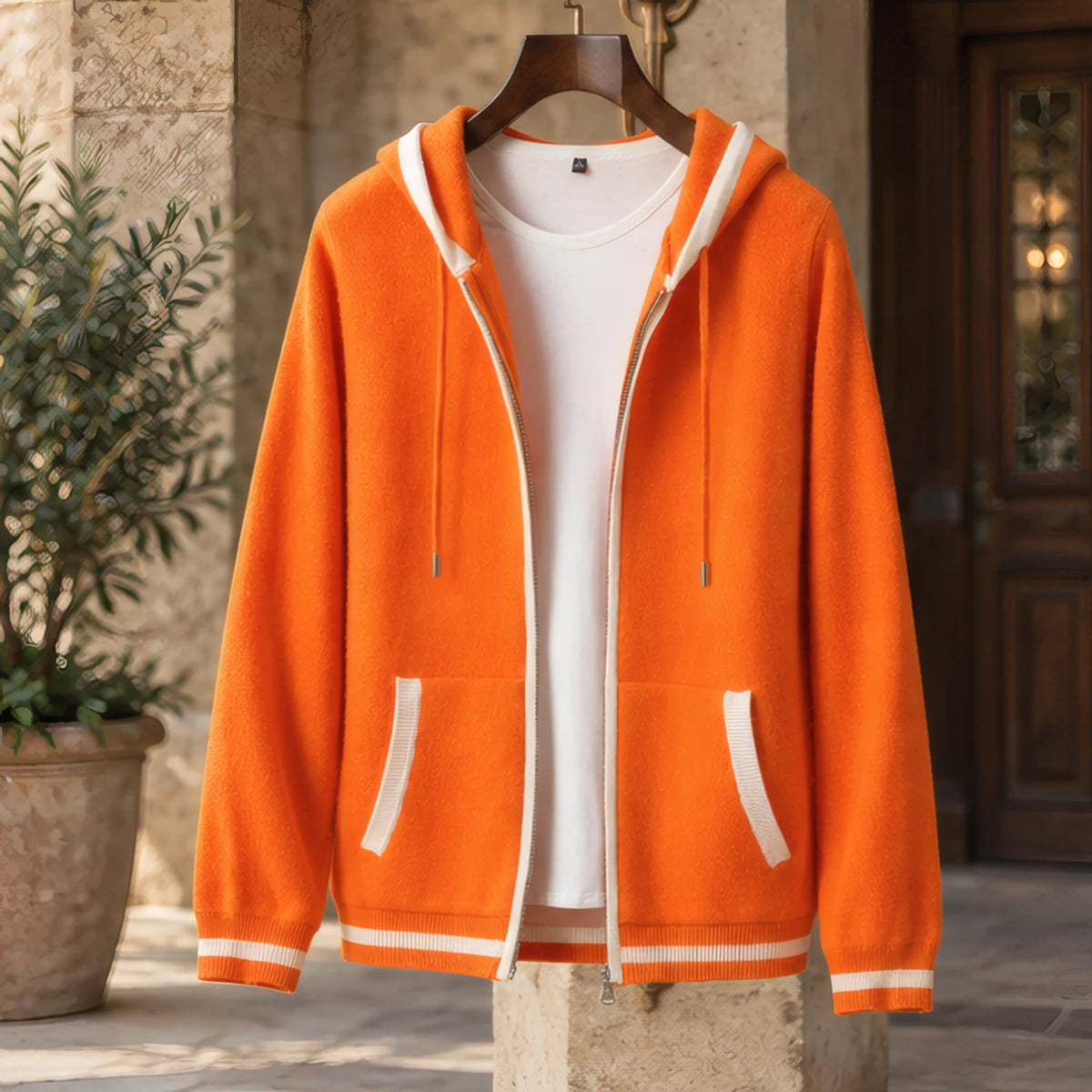 Silas Cashmere Zip Hoodie - Orange/White - cashmere - Brondals - Image 3