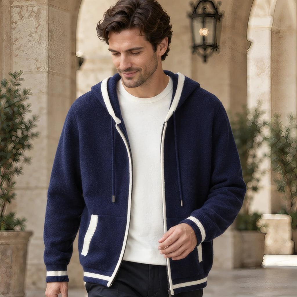 Silas Cashmere Zip Hoodie - Blue/White - Clothing > Sweaters & Cardigans > Full-Zip Hoodies - Brondals - Image 2