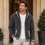 Silas Cashmere Zip Hoodie - Dark Gray/White - Clothing > Sweaters & Cardigans > Full-Zip Hoodies - Brondals - Image 1