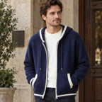 Silas Cashmere Zip Hoodie - Blue/White - Clothing > Sweaters & Cardigans > Full-Zip Hoodies - Brondals - Image 1