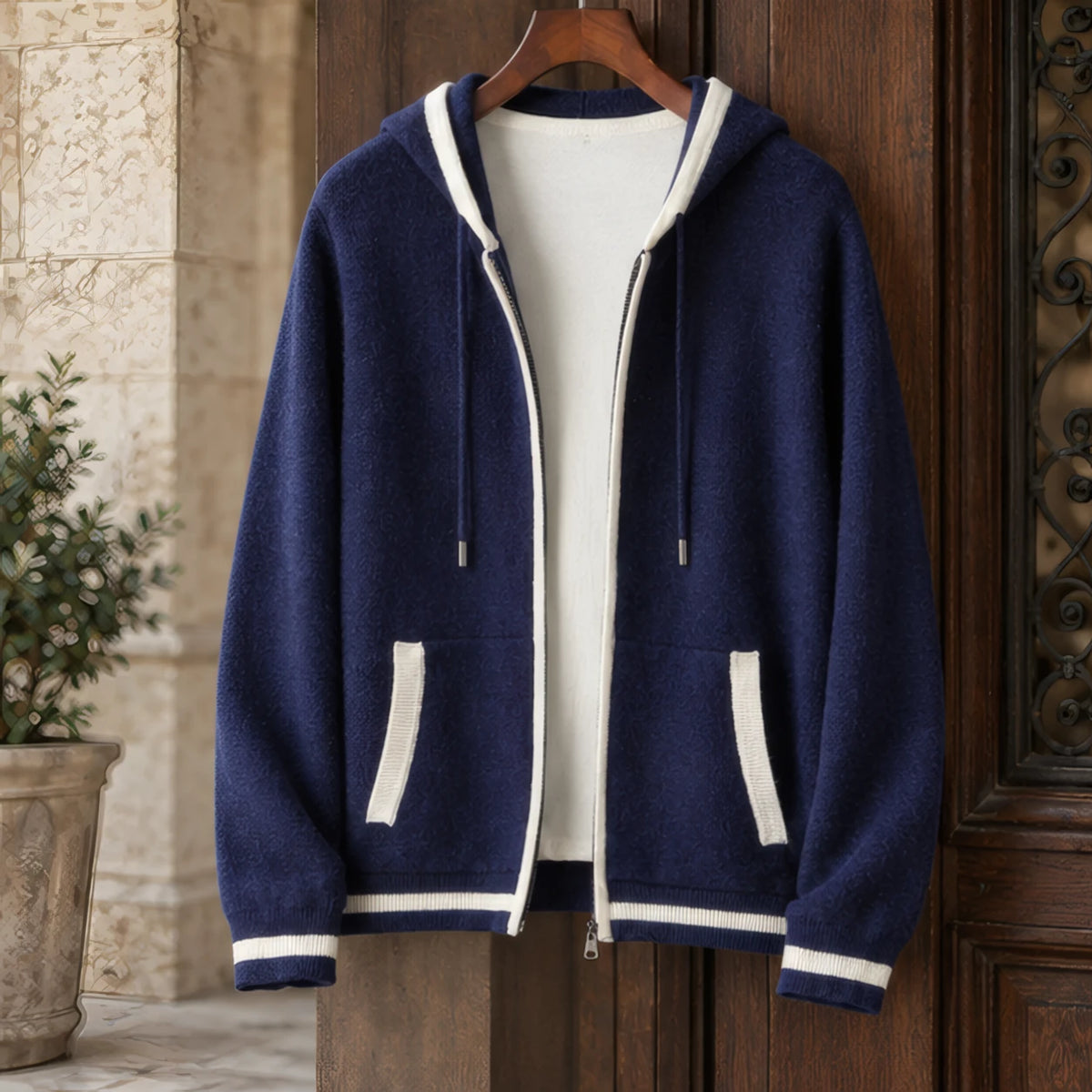 Silas Cashmere Zip Hoodie - Blue/White - cashmere - Brondals - Image 3