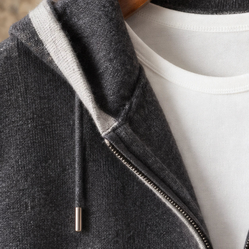Silas Cashmere Zip Hoodie - Dark Gray/White - cashmere hoodie - Brondals - Image 4