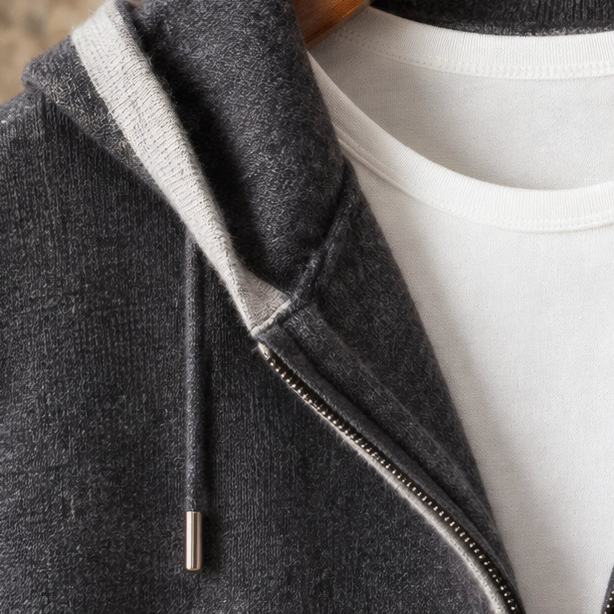Silas Cashmere Zip Hoodie - Dark Gray/White - cashmere hoodie - Brondals - Image 4