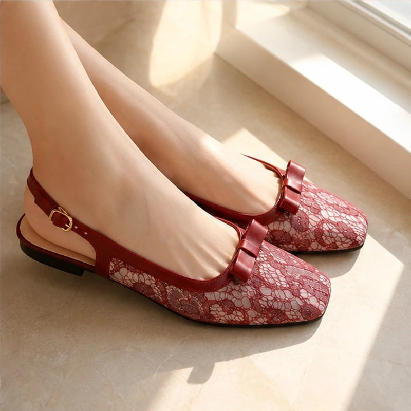 Solange Lace Slingback Flats - Red - women's footwear - Brondals - Image 4