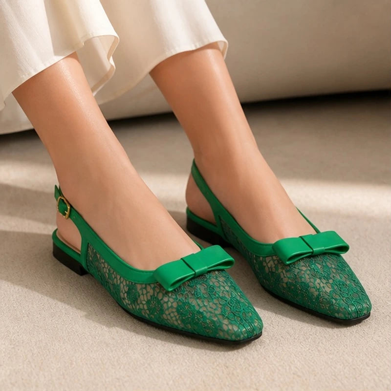 Solange Lace Slingback Flats - Green - female - Brondals - Image 3