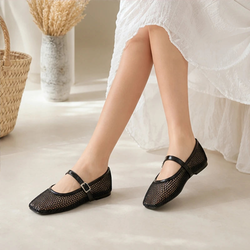 Solene Mesh Mary Jane Flat - Black - patent leather - Brondals - Image 6