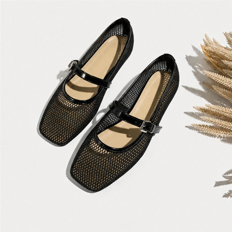 Solene Mesh Mary Jane Flat - Black - mary jane - Brondals - Image 3