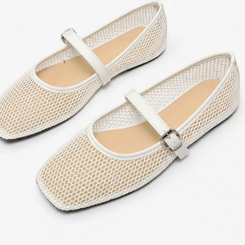 Solene Mesh Mary Jane Flat - White - Flats - Brondals - Image 1