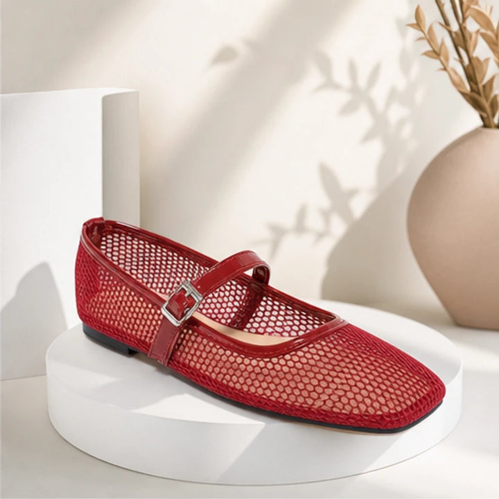 Solene Mesh Mary Jane Flat - Red - women's flats - Brondals - Image 2
