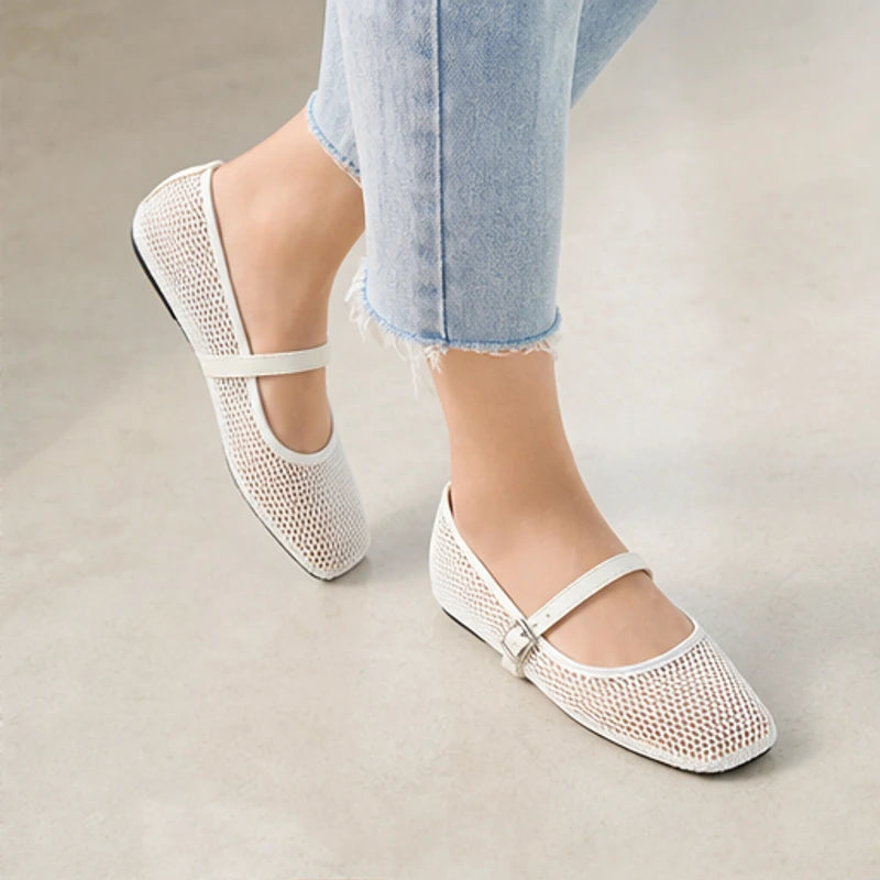 Solene Mesh Mary Jane Flat - White - patent leather - Brondals - Image 6
