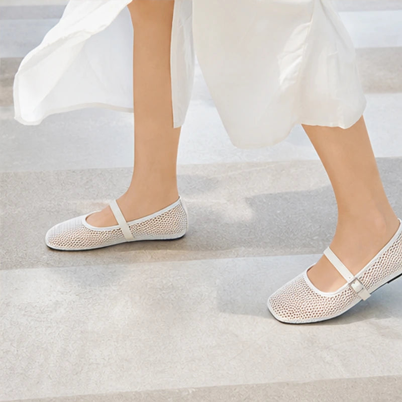 Solene Mesh Mary Jane Flat - White - women's footwear - Brondals - Image 8