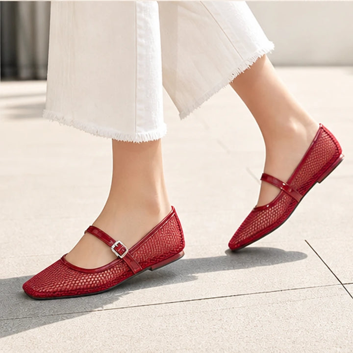 Solene Mesh Mary Jane Flat - Red - patent leather - Brondals - Image 6