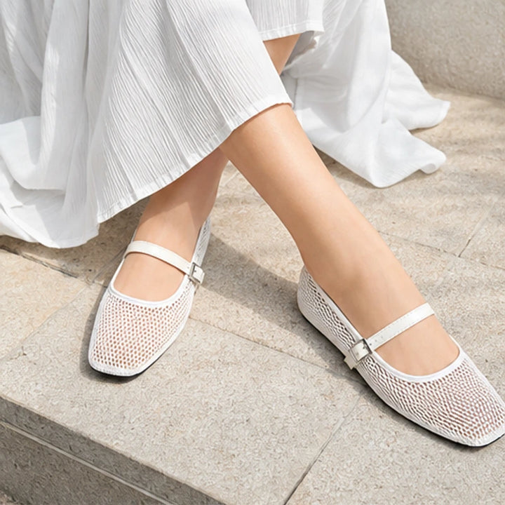 Solene Mesh Mary Jane Flat - White - square toe - Brondals - Image 5