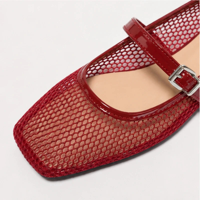 Solene Mesh Mary Jane Flat - Red - mary jane - Brondals - Image 3