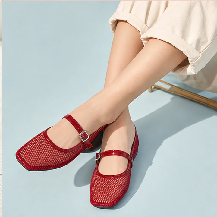 Solene Mesh Mary Jane Flat - Red - casual shoes - Brondals - Image 7