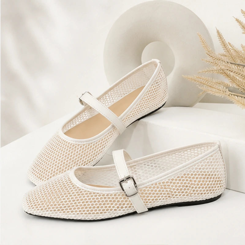 Solene Mesh Mary Jane Flat - White - women's flats - Brondals - Image 2
